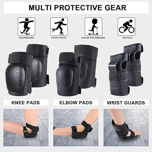 Adult/Kids Knee Pads Elbow Pads Wrist Guards Set for 3-8 Years, Child Protective Gear Set for Roller Skates, Cycling, BMX Bike, Skateboard, Inline Skating, Scooter Riding Sports Black S