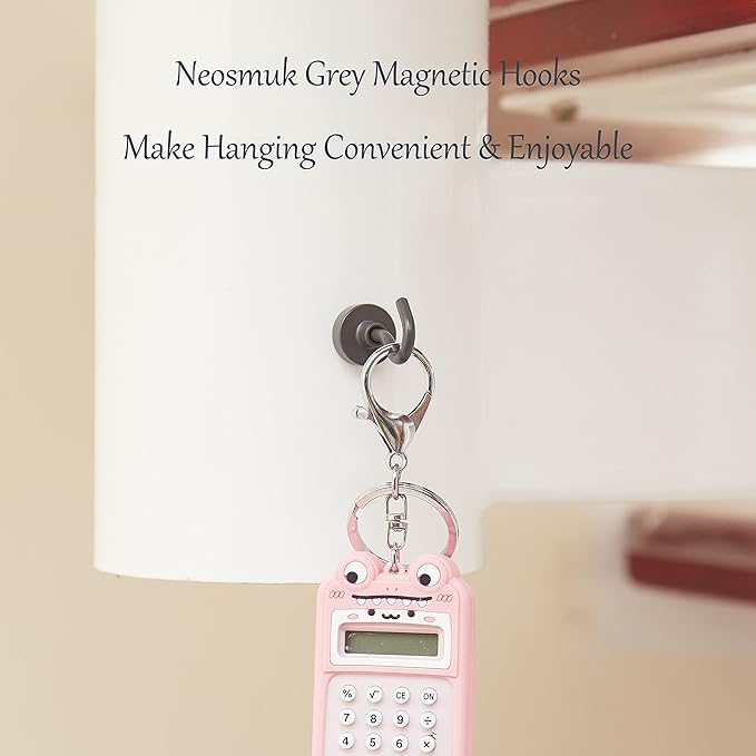 Neosmuk Magnetic Hooks, Heavy Duty 30lb+ Strong Magnet Hook for Cruise Cabins, Cruise Ship Essentials for Hanging, Metal Wall Refrigerator Hangers (Grey, 10 Pack)