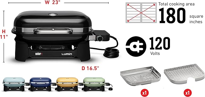 Weber Lumin Compact Outdoor Electric Barbecue Grill, Blue - Great Small Spaces such as Patios, Balconies, and Decks, Portable and Convenient