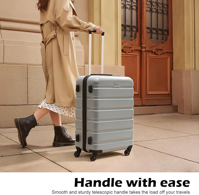 Coolife Luggage 3 Piece Set Suitcase Spinner Hardshell Lightweight TSA Lock (sliver, 20/24/28)
