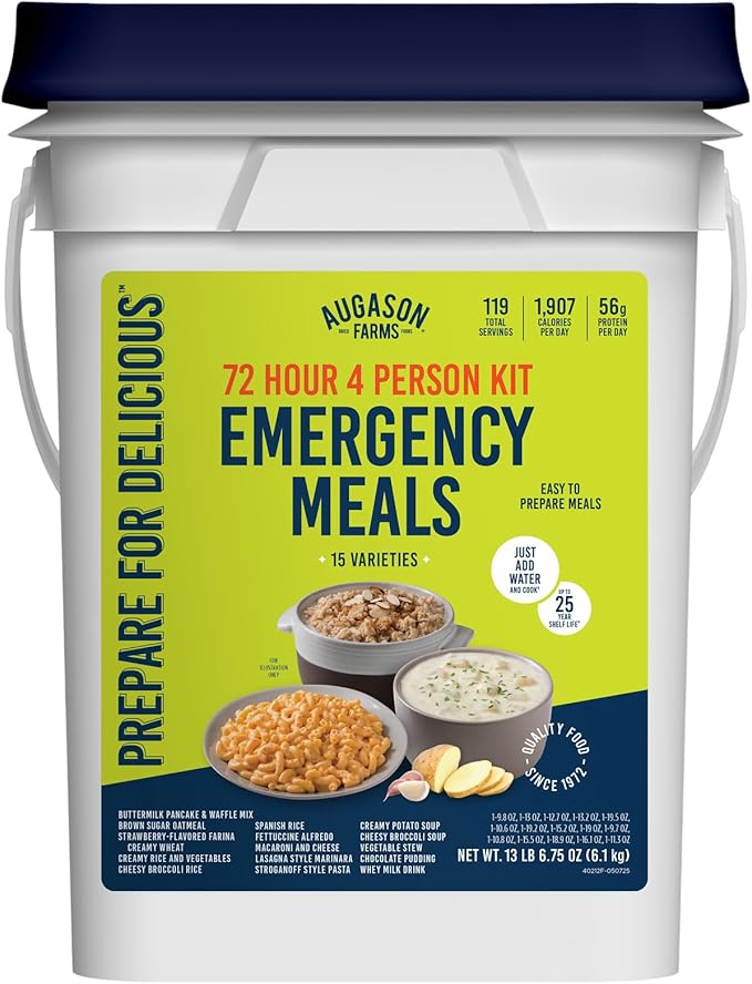 Augason Farms 4人用72時間緊急食糧、119食分、25年保存可能、4人分 - サバイバル食糧、キャンプ用品、家族の夕食、昼食、朝食