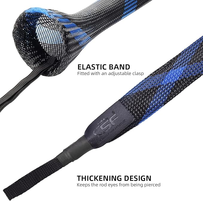 SF 釣り竿ソックス 釣り竿スリーブ ロッドカバー 編組メッシュロッドプロテクター ポールグローブ スピニングロッド、キャスティングロッド、マスキーロッド、アイスロッド、フライロッド、スペイロッド用 釣り具
