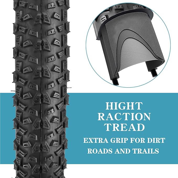2 Pack 26x2.1 / 29x2.125 Bike Tires 3mm Anti-Puncture Layer with or Without 26x1.75/2,125 Inner Tubes for Mountain Trail City Bicycle Folading Replacement Tyres