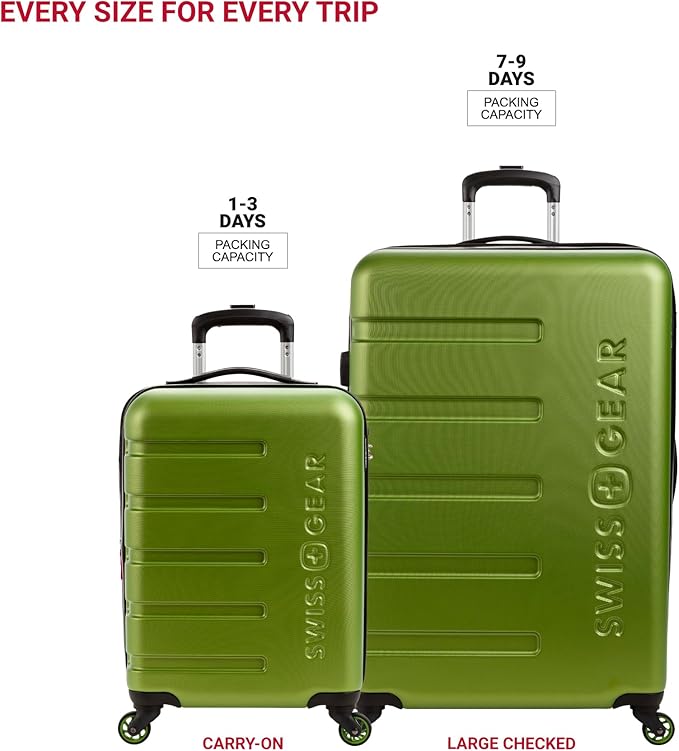 SwissGear 7366 シグネチャー ハードサイド 拡張可能ラゲッジ スピナーホイール、TSAロック、カップホルダー付き、グリーン、2ピースセット (19/27)