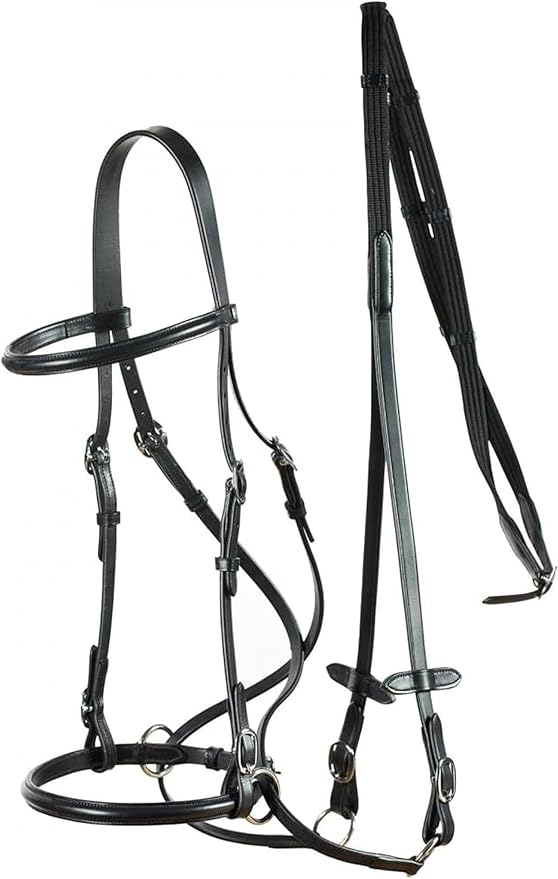 HORZE Genuine Leather Cross-Under Bitless Bridle | Includes Web Reins with Hand Stops