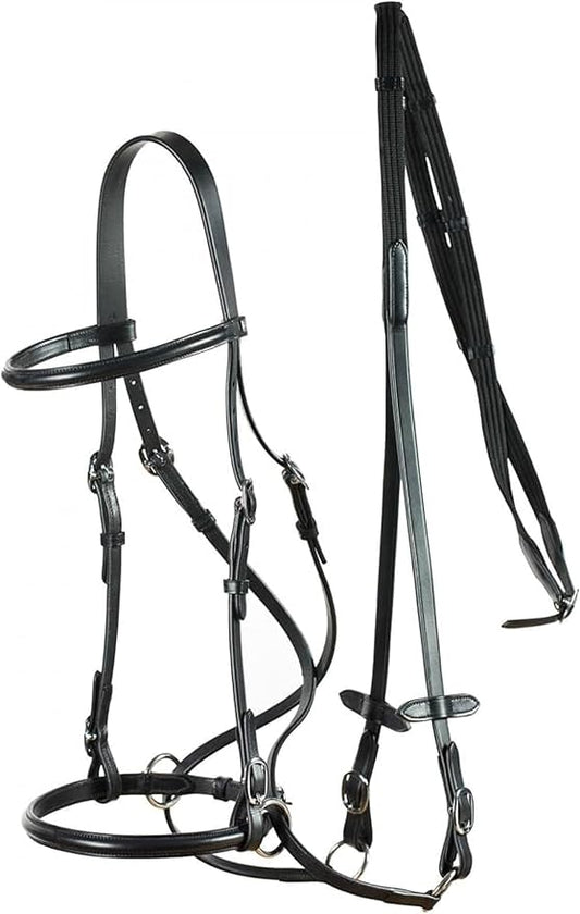 HORZE Genuine Leather Cross-Under Bitless Bridle | Includes Web Reins with Hand Stops