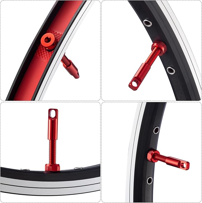HZJD 2PCS Tubeless Valves, Red, Alloy Presta Valve Stem, Integrated Core Removal Tool(44 mm)