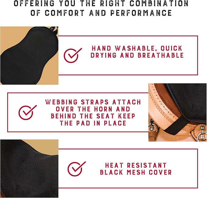 Weaver Equine Western Horse Saddle Pad, Mesh, Shock Absorbing Gel Saddle Pad Seat for Stable Riding and Spine Protection, Durable Equine Supplies
