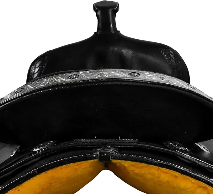 Barrel Brown Western Horse Trail Saddle Set Leather Horse Saddle with Headstall, Breast Collar Combo Rodeo Cowboy Riding Equestrian Comfortable Ride Black Saddle Tack Set