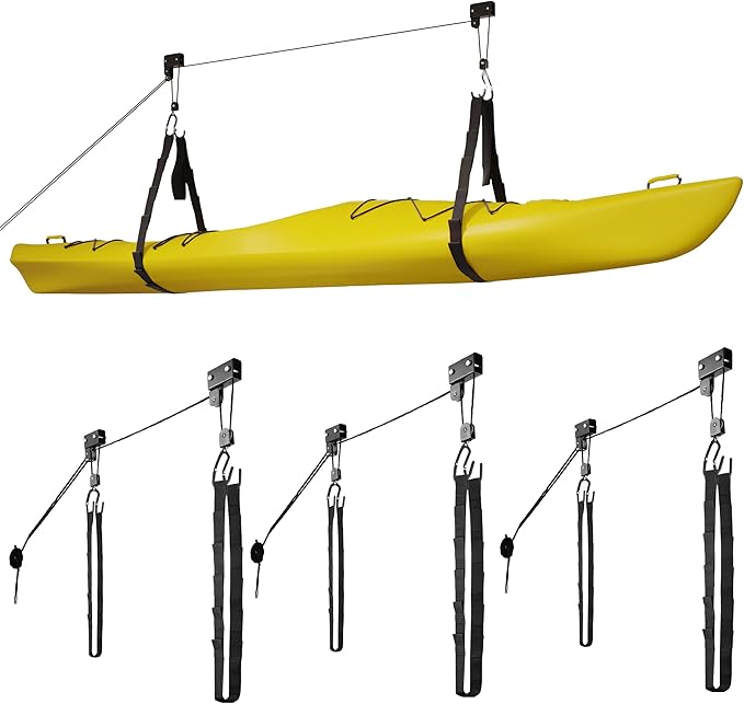 RAD Sportz Kayak Storage Hoist - Overhead Pulley System with 125lb Capacity for Canoes, Bikes, Ladders, and More - for up to 12-Foot Ceilings