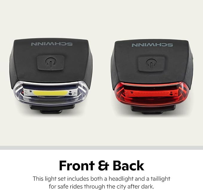 Schwinn Bicycle Light Set, Easy to Attach Headlight and Taillight with Steady and Flash Modes, Tool-Free Install, for City and Road Riding