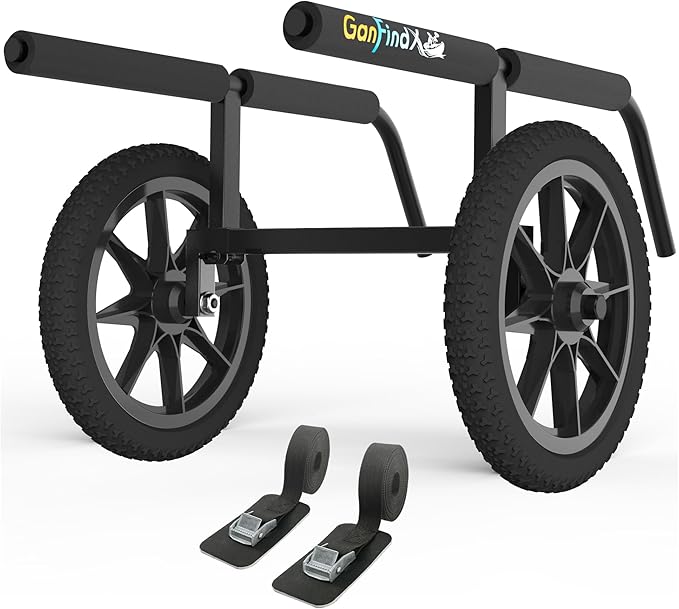 GanFindX Heavy Duty Kayak Cart | Adjustable Foldable Trolley with Durable Wheels, Portable Kayak Transport Cart, Tie-Down Straps Included (Detachable & Heavy-Duty)