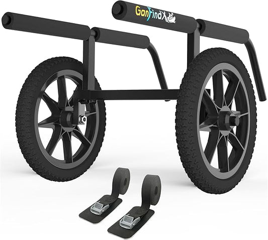 GanFindX Heavy Duty Kayak Cart | Adjustable Foldable Trolley with Durable Wheels, Portable Kayak Transport Cart, Tie-Down Straps Included (Detachable & Heavy-Duty)