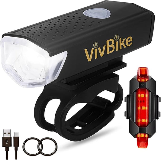 HerTime2 VivBike Rechargeable Bike Light – LED Bicycle Headlight, USB-C Charging, Waterproof, Multiple Lighting Modes