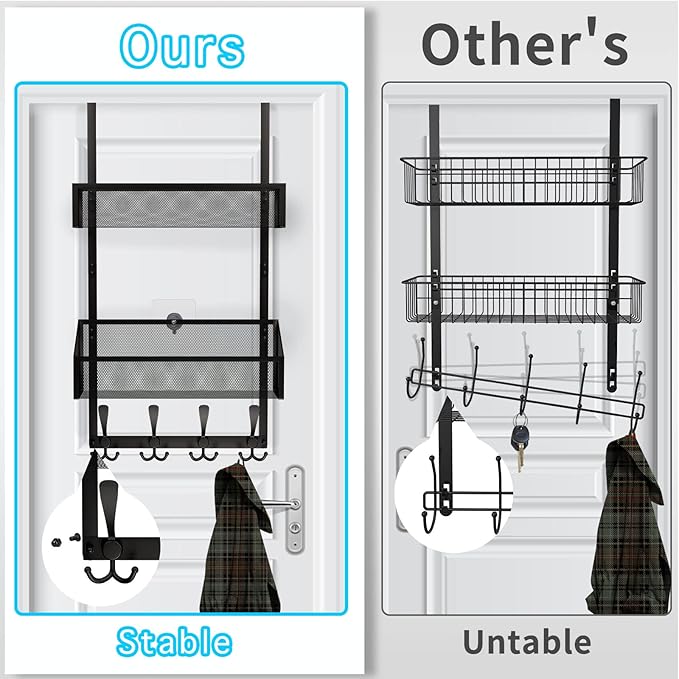 Over The Door Hooks Organizer, Coat Rack Over The Door Storage Hanger Towel Rack, Back of Door Storage Organizer for Bathroom,Bedroom,Kitchen,Office (Black, 3-Tier)