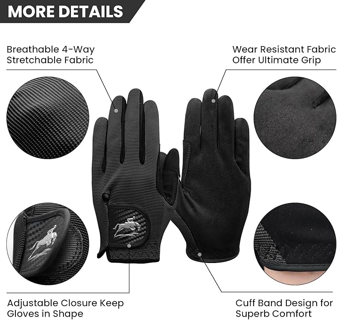 FINGER TEN Horse Riding Gloves Equestrian Women Kids for Girls Boys Mesh Breathable Lightweight Color Pack, Comfortable Grip for Summer