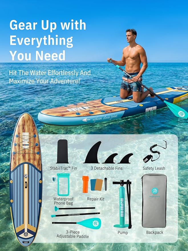 Niphean Inflatable Stand Up Paddle Board with SUP Accessories, Anti-Slip EVA Deck, 10’6’’ Inflatable Paddle Boards for Adults & Youth of All Skill Levels