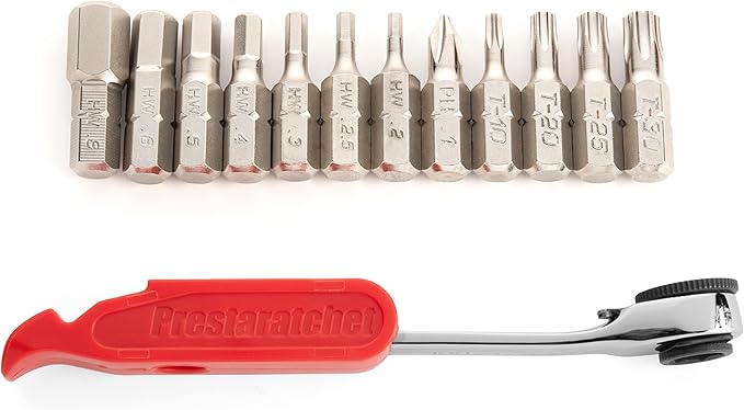 Prestacycle Prestaratchet GO 6-in-1 Bicycle Multi-Tool Wallet Kit – Ratcheting Wrench, Tire Lever, Valve Core Tool, Chain Breaker, Bead Lifter & Tubeless Plugger – 25g Compact Bike Repair Kit