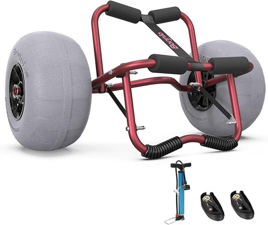Bonnlo Kayak Cart Trolley Canoe Paddle Board Boat Cart Carrier Dolly with 12" Big Beach Wheels Balloon Kayak Transport Wheels Cart Foldable, Free Pump, 2 Ratchet Straps- Perfect for Soft Sand
