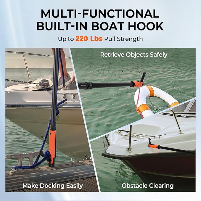 KastKing Brutus 折りたたみ式ランディングネット（ボートフック付き）、折りたたみ可能、伸縮可能、軽量＆丈夫、多機能内蔵ボートフック、滑り止め＆鮮やかなオレンジ色のTPRハンドル、2種類のネットオプション