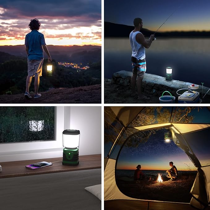 Lighting EVER 1000ルーメン LEDキャンプランタン 充電式、4400mAhモバイルバッテリー、キャンプ用品 4つの点灯モード、IP44防水ランタン懐中電灯（ハリケーン・緊急時、ハイキング用、USBケーブル付属）