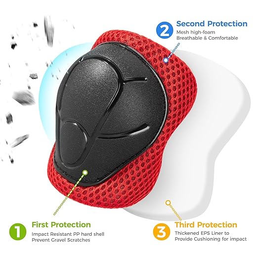 BOSONER Basic Kids Protective Gear: Kids Knee Pads and Elbow Pads with Wrist Guards Set for 3-15 Years - Design for Roller Skates, Cycling, BMX Bike, Skateboard, Inline Skating, Scooter Riding Sports