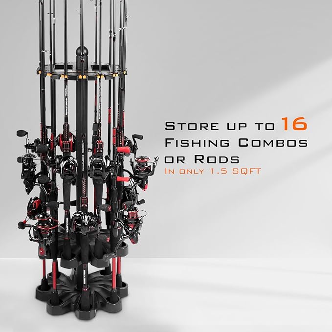 KastKing V16 Fishing Rod Holder for Garage, Floor Rack Holds Up to 16 Rods & Combos, Space-Saving Fishing Pole Organizer with Protective Foam, Durable ABS, Fishing Gear & Accessories Gift for Men