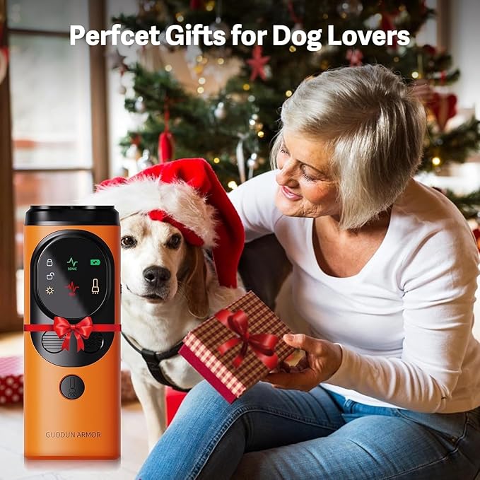Anti Barking Device for Dogs, 3X Ultrasonic Dog Bark Deterrent Device with Training Modes Stop Neighbors Dog Barks, Portable Dog Training Tool with Flashlight Indoor Outdoor Use, Orange, Black