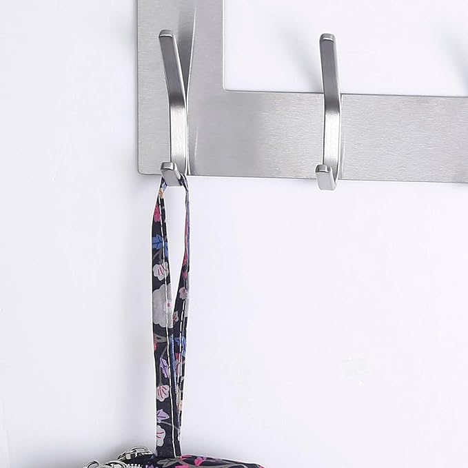 SKOLOO Over The Door Hook - for Doors up to 1-3/4'' Thickness, Brushed Nickel, No Assembly Required, Stainless Steel, Door Coat Rack for Entryway & Bathroom Hanging Coats, Backpack, Robes, Towels