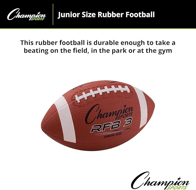 Champion Sports Rubber Football – Durable All-Weather Football with Enhanced Grip - Backyard Play & Training – Pee Wee to Official Sizes