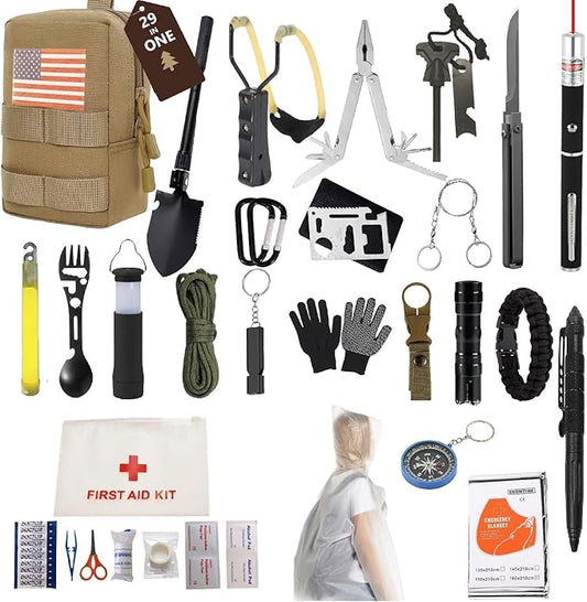 29-in-1 Outdoor Survival Gear Kit with Heavy-Duty Storage Bag, First Aid & Fire Starter – Emergency Tools for Camping Hiking, Gifts for Dad, Husband, Men Women
