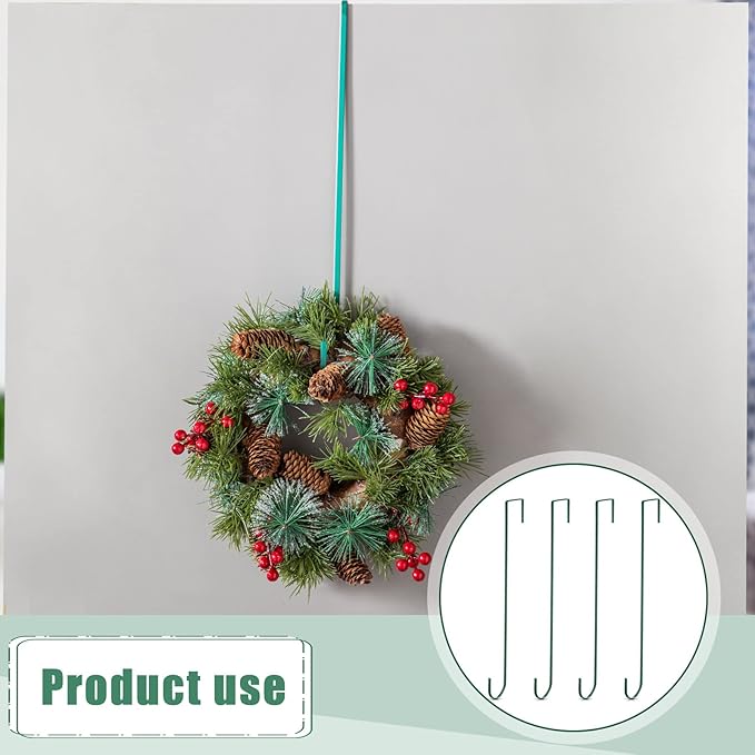 Hotop 15 Inch Wreath Hangers for Front Door Wreath Doors Hangers Steel Material Clothes Towel Hooks Holder Over The Door Hanger Hooks 2 Pcs for Christmas Halloween Front Decorations(Green)