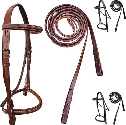 Majestic Ally Padded Raised English Bridle, Premium Leather, Matching Laced Reins