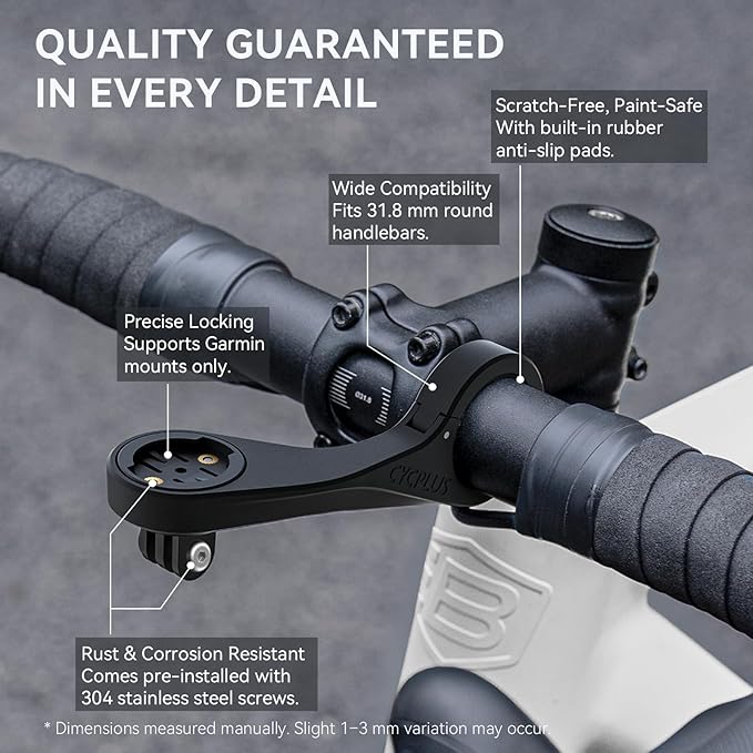 CYCPLUS Cycling Out Front Bike Mount Designed for All Cycling Computer, Garmin Edge 520 530 820 830 1000 GPS and Other Normal Models, Fits 12.5 inches(31.8mm) Diameter Handlebars Only.