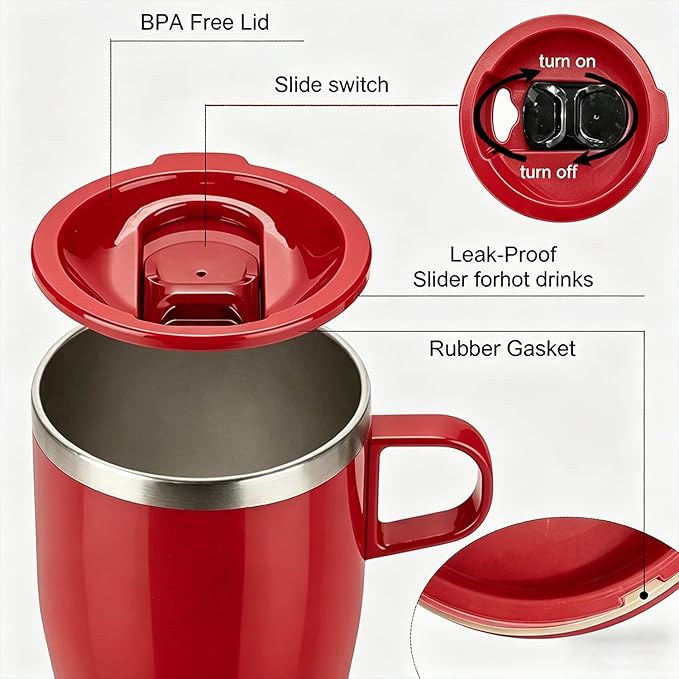 TYESO Coffee Mug,Insulated Tumbler with Lid,Vacuum Insulated Mug Double Wall Stainless Steel OfficeTumbler Cup (Red, 17 oz)