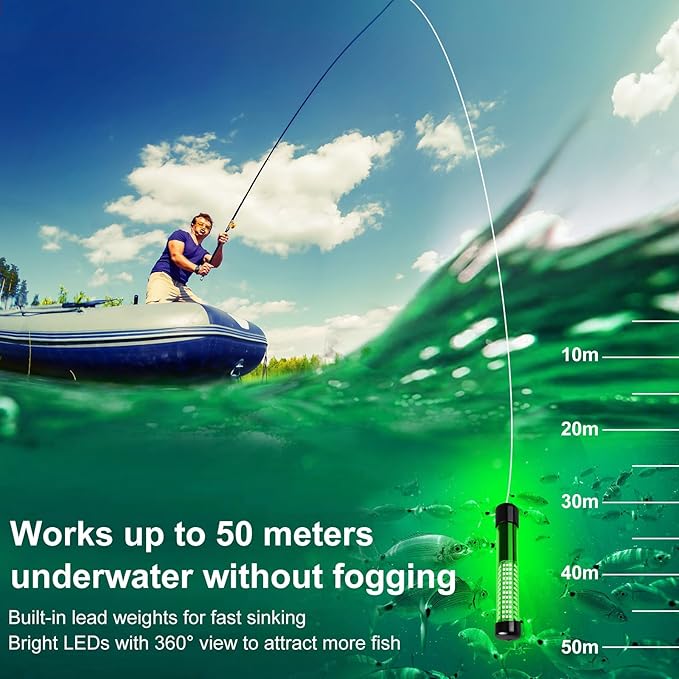 Linkstyle 12V Submersible Fishing Light, 2000LM Underwater Green Fish Attractants Lamp with 5M Cord for Boat Night Fishing