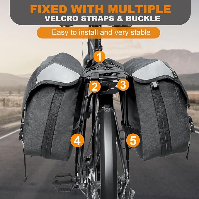 NDakter Bike Panniers, 35L Waterproof Panniers Bike Saddle Bags for Rear Rack, Expandable Double Bicycle Trunk Bag with Reflective Strips,E-bike Accessories for Commute and Mountain Cycling Travel