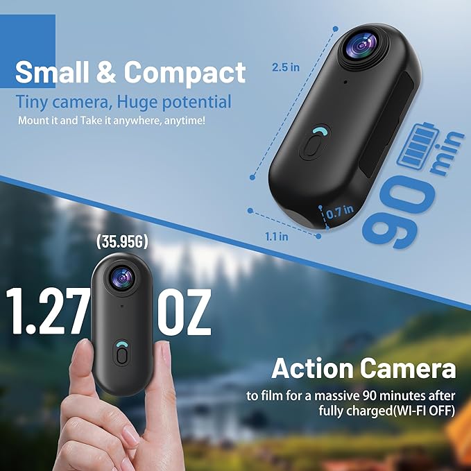 Intepoll EIS 4K 64GB Mini Body Camera, One Button POV Action Camera, Wearable Thumb Size Video Recorder with IPX7 Waterproof, Helmet Mount, Magnetic Sport DV for Bike Cycling, Pet, Vlogging(Black)