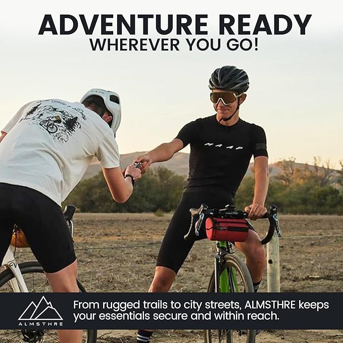 ALMSTHRE Signature Bar Bag – Rust Red | Hard-Shell Bike Handlebar Bag with Waterproof Zippers & Adjustable Straps | Lightweight Bicycle Handlebar Bag, Compatible with Road, Gravel & MTB Bikes