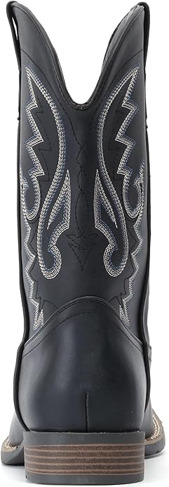 IUV Cowboy Boots For Men with Wide Square Toe Western Retro Boot Durable Classic Fashionable Embroidered Pull On Slip Resistant Boots