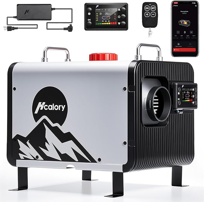 8KWディーゼルヒーターポータブル、HBH2 12Vディーゼルエアヒーター（アプリ制御、10段階温度設定、燃焼効率28%向上、自動スタートストップ、110V/120V AC対応）、自動車、RV、キャンピングカー用、2025年アップグレード版