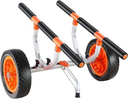 Heavy Duty Kayak Cart, Foldable Canoe Trolley Cart with 12'' Tires, Adjustable Width 6.69"-17.32",350 Lb Weight Capacity Kayak Trolley for Kayaks Canoes Paddleboards Float Mats Jon Boats
