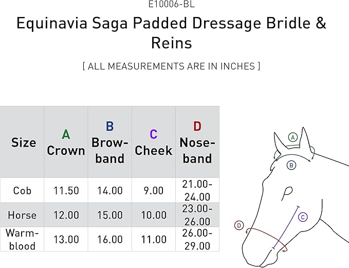 Equinavia Saga Padded Cavesson Dressage Bridle with Reins and Removable Flash