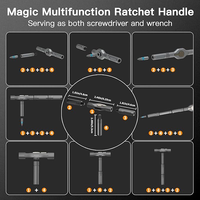 42 in 1 Magnetic Screwdriver Set, DIY Ratchet Screwdriver Set, Multi Bit Magnetic Drive Set with Detachable Ratchet Handle, Portable Compact Repair Tool Kit for Furniture Computer Bicycle