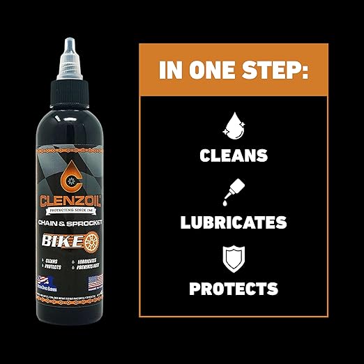 Clenzoil Chain & Sprocket Cleaning Kit - Chain Cleaner Lubricant Protectant (CLP) - Wet Lube Application, Dry Lube Performance - 4 oz Bottle, 0.5 oz Needle, Microfiber Towel & Chain Brush