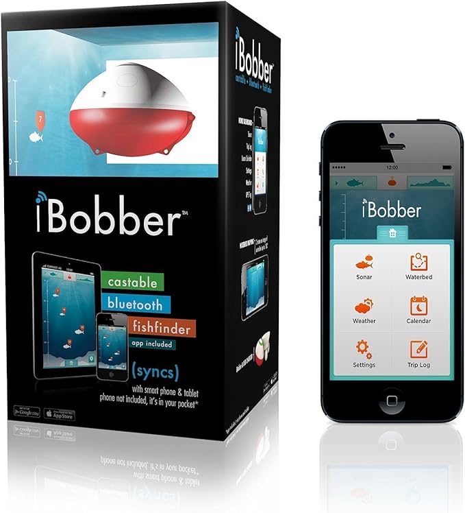 Reelsonar iBobber portable wireless bluetooth fish finder depth finder with depth range of 135 feet 10+ hrs battery life with IOS & Android App Wireless and Watch App