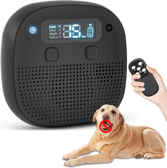 Tetra Ultrasonic Dog Bark Deterrent Devices, Rechargeable Anti Barking Device for Dogs with Sensor & 60ft Remote Control, Adjustable Bark Stopper Indoor Outdoor