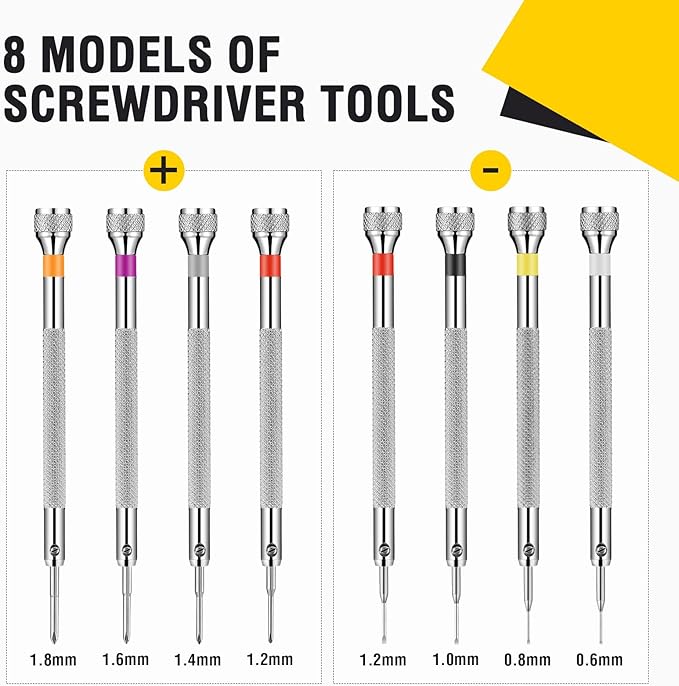Chumia 8 Pieces Precision Watch Screwdriver Set, 0.6-1.8 mm Micro Jewelers Repair Screwdriver Set for Eyeglasses Jewelry Work, Electronics Repair(Flathead, Phillips)
