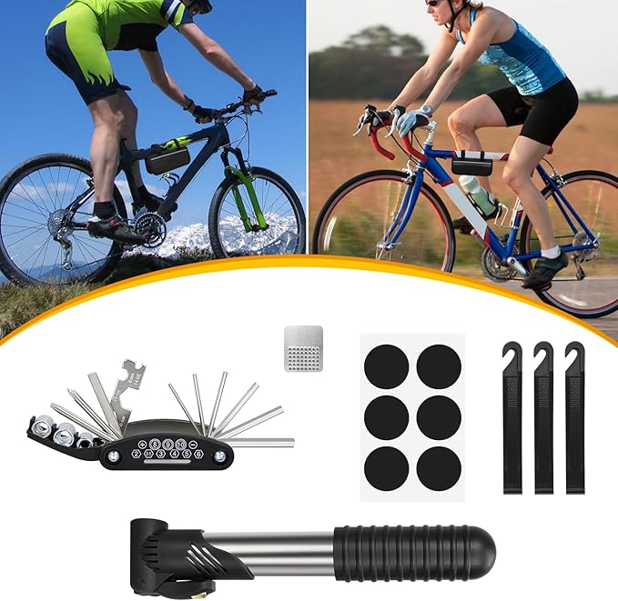 PXZBLG Bike Repair Kit, Bike Tire Repair Tool Kit, Including 16-in-1 Bike Multitool, Bicycle Tire Repair Accessories, Used for Mountain Bike and Road Bike