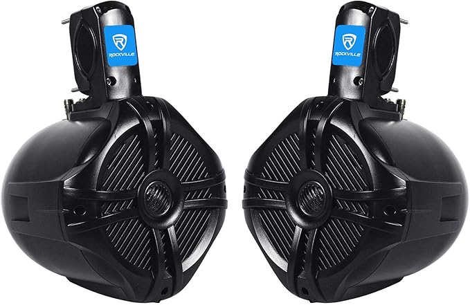 Rockville RWB65B 500W 6.5インチ マリンウェイクボードタワースピーカー 4Ω 防水 高耐久マウント 高音質 ボート、ジープ、ATVに最適